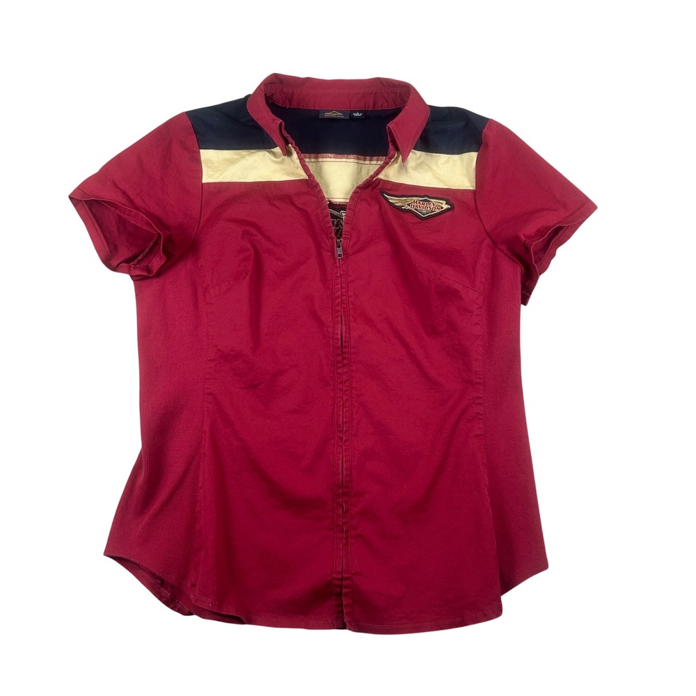 Harley Davidson 120th Anniversary Edition Red Full Zip Short Sleeve Women L Moto